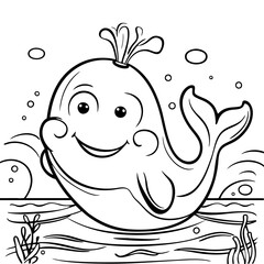 Happy Whale in the Ocean Coloring Page