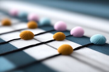 Colorful spheres on striped fabric
