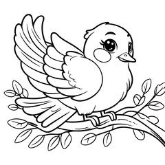 Cute Bird on a Branch Spreading Wings in Forest