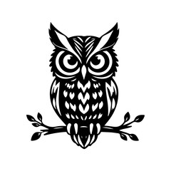 Owl logo with sharp gaze, clean lines, symbol of wisdom and power. vector owl, owl emblem, night bird, tribal owl	