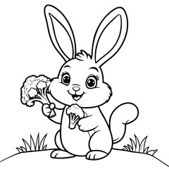 Adorable Bunny Holding Broccoli Coloring Page