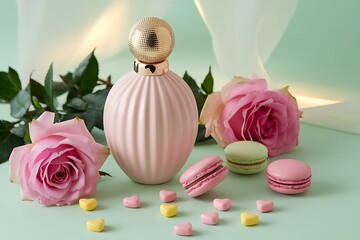 A Delicate Arrangement of Perfume, Roses, and Macarons