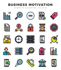 Business Motivation Icons Pack. Lineal Color icons set. Lineal Color icon collection set.
