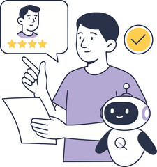 AI Customer Review Vector Illustration on White Background.