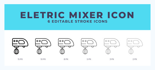 Electric mixer line icon illustrations with editable strokes.