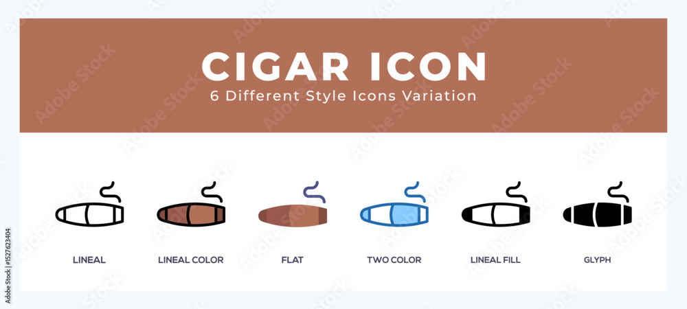 Poster cigar icon set with different styles. icons designed in filled. outline. flat. glyph and line colore
