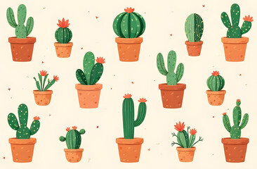 Cactus seamless pattern on beige background, good for wall paper, background, textile