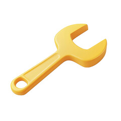 Yellow 3d render of a wrench tool icon isolated on simple repair maintenance setting configuration fix web job work parts tools design object adjust on transparent background black