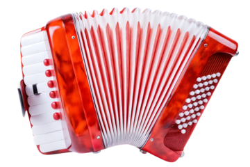 Red accordion musical instrument isolated on a white background png ai generated