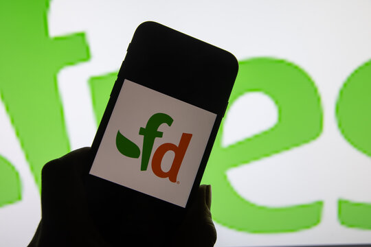 Rheinbach, Germany  26 April 2024,  The brand logo of the online food company "FreshDirect" on the display of a smartphone (focus on the brand logo)