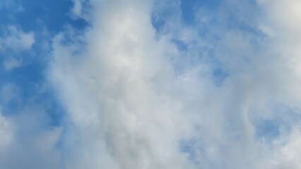 White cloud on blue sky background panorama, bright sunny day on summer winter season day. Light spring bright gradient abstract on cyan blue color. Nature view background