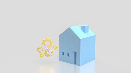 The Blue House and Gear for  fix or repair concept 3d Rendering.