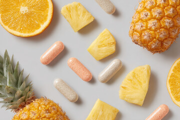 detailed representation of various vitamins and supplements highlighting their evolution over time