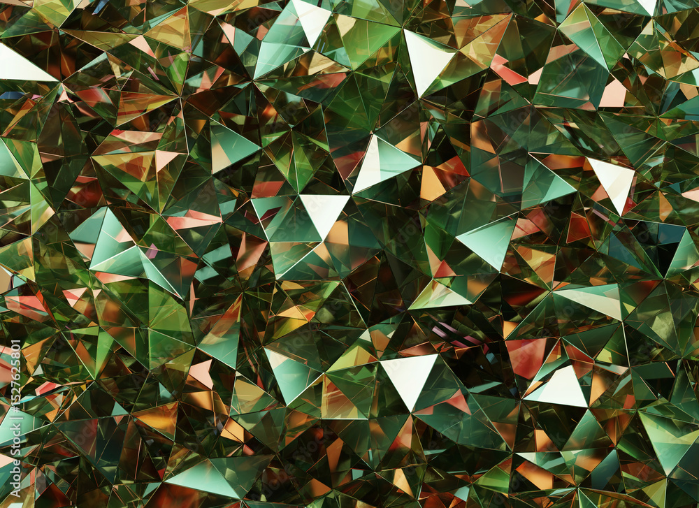 Aufkleber luxury abstract realistic gold and green crystal texture reflection close up background 3d rendering