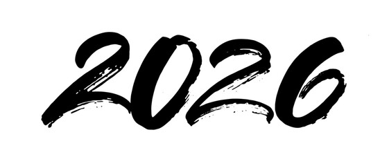 2026 New Year lettering design. Hand drawn numbers. Black brush strokes. Grunge numbers for card, calendar. 