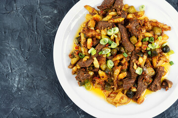 Tatar azu from beef with pickles.