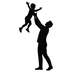 Fototapeta premium Father Lifting Up Child Silhouette, Happy Family Moment, Illustration Graphic