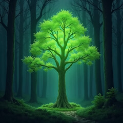 Obraz premium Beautiful Trees Illustration in Nature-Inspired Art Style