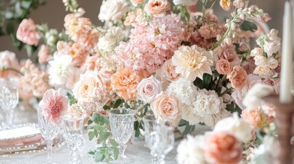 Beautiful romantic elegant wedding decor for a luxury dinner in Italy, Tuscany. Modern floral design for outdoor wedding