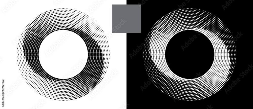 Poster abstract background with squares in circle. art design spiral as logo or icon. a black figure on a w