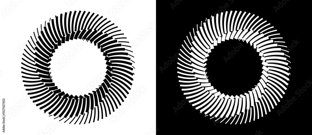 Fototapete Lines in circle abstract background. Dynamic transition illusion. Black shape on a white background and the same white shape on the black side.