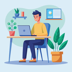 man working on laptop, a man sitting a desk with a laptop