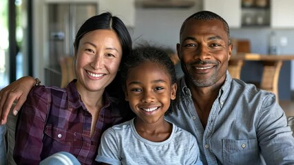 portrait of multinational family together indoors with warm smiles family values ​​concept, family brand, advertising