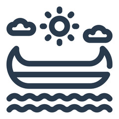 Canoe on Water with Sun and Cloud Above