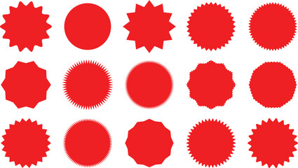 Set of circles with zigzag edges, Sunburst sticker shapes, Rounded starburst zigzag, circle shapes & star shapes offer price tag, discount, sale label, stickers, Star or sunburst silhouettes vector.