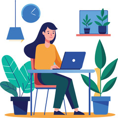 a girl with laptop, woman working on laptop, a woman sitting a desk with a laptop	