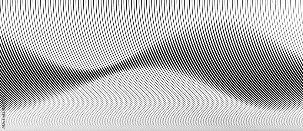 Poster Abstract art geometric background with curved lines. Optical illusion with waves and transition.