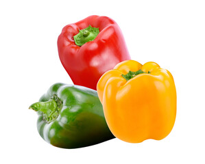 colorful bell peppers isolated on transparent background.