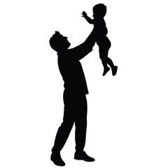 Silhouette of Father Joyfully Holding Up Baby in the Air Indoors