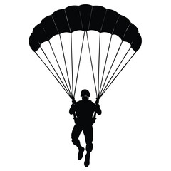 Obraz premium Silhouette of Parachutist with Parachute in MidAir Descent against Clean Background