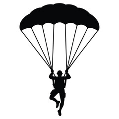 Skydiver Silhouette with Parachute Canopy, Controlled Descent from the Skies Illustration
