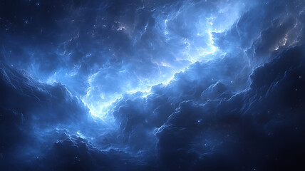 Fototapeta premium Abstract blue nebulous cloudscape depicting space and the infinite galaxy universe concept