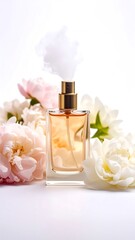 Golden Perfume Bottle with Pink and White Peonies