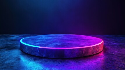 Blue and purple neon light on concrete cement floor and black background studio, Abstract high-tech, technology futuristic or entertainment feeling