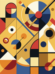 Abstract geometric background with circles, squares and lines. Vector illustration.