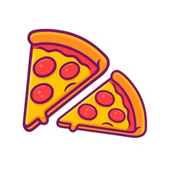 Cartoon Style Pepperoni Pizza Slices Vector Illustration