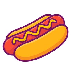 Cartoon Hotdog with Mustard - Vector Illustration on White Background