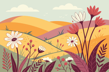Flowers in the meadow. Vector illustration in flat style.