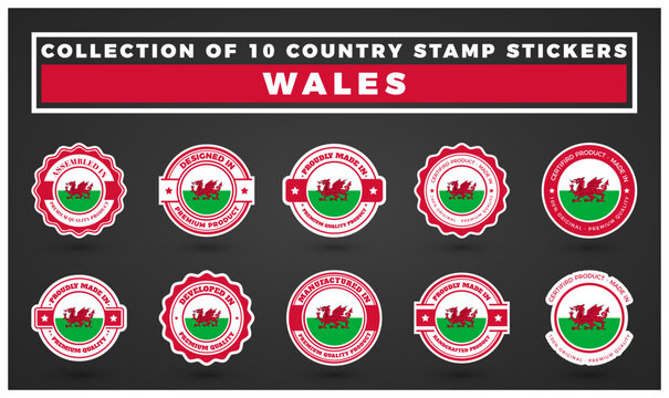 Collection of 10 Welsh Country Stamp Stickers