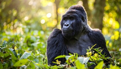 Obraz premium Majestic Mountain Gorilla in Lush Green Forest