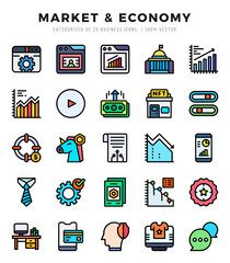 Set of simple Lineal Color Market & Economy Icons. Lineal Color art icons pack.