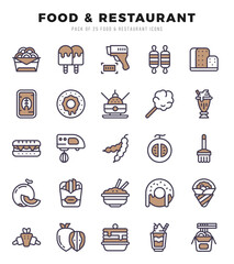 Collection of Food and Restaurant 25 Two Color Icons Pack.