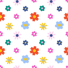 Cute seamless pattern with small colorful flowers. Seamless pattern for textile, fashion fabric print for girl baby and woman dress, home decor, floral design art