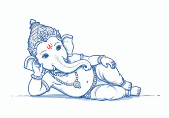 Sketch Illustration of Relaxing Ganesha