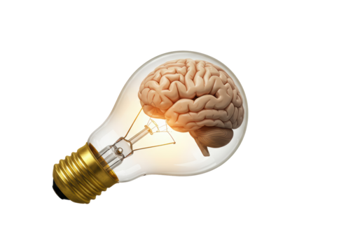 Isolated Brain Inside Glowing Light Bulb Concept