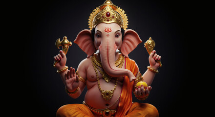 Fototapeta premium Hindu God Ganesha Statue in Traditional Pose